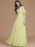 A-Line/Princess Spaghetti Straps Sleeveless Floor-Length Ruffles Chiffon Bridesmaid Dresses TPP0005400