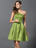 A-Line/Princess One-Shoulder Sleeveless Short Taffeta Bridesmaid Dresses TPP0005513