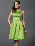 A-Line/Princess Scoop Sleeveless Short Satin Bridesmaid Dresses TPP0005459