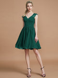 A-Line/Princess V-neck Chiffon Knee-Length Bridesmaid Dresses TPP0005411