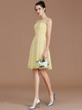 A-Line/Princess Bateau Sleeveless Lace Short/Mini Chiffon Bridesmaid Dresses TPP0005679