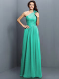 A-Line/Princess One-Shoulder Pleats Sleeveless Long Chiffon Bridesmaid Dresses TPP0005017