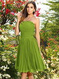 A-Line/Princess Strapless Pleats Sleeveless Short Chiffon Bridesmaid Dresses TPP0005323