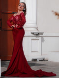 Trumpet/Mermaid Elastic Woven Satin Applique Off-the-Shoulder Long Sleeves Sweep/Brush Train Dresses TPP0001592