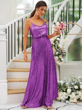 A-Line/Princess Sequins Ruched Straps Sleeveless Floor-Length Bridesmaid Dresses TPP0004943