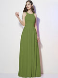 A-Line/Princess Bateau Sleeveless Pleats Long Chiffon Bridesmaid Dresses TPP0005088