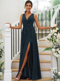 A-Line/Princess Chiffon Ruffles V-neck Sleeveless Floor-Length Bridesmaid Dresses TPP0004944