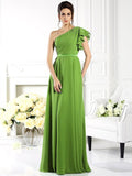 A-Line/Princess One-Shoulder Ruffles Sleeveless Long Chiffon Bridesmaid Dresses TPP0005058