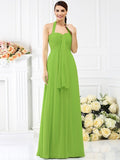 A-Line/Princess Halter Pleats Sleeveless Long Chiffon Bridesmaid Dresses TPP0005727