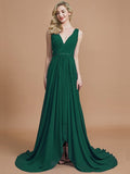 A-Line/Princess Sleeveless V-neck Chiffon Sweep/Brush Train Bridesmaid Dresses TPP0005308