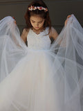 A-Line/Princess Tulle Bowknot Sweetheart Sleeveless Floor-Length Flower Girl Dresses TPP0007458