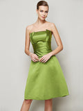 A-Line/Princess Strapless Sleeveless Pleats Short Satin Bridesmaid Dresses TPP0005265