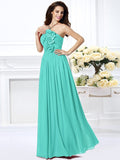 A-Line/Princess Strapless Hand-Made Flower Sleeveless Long Chiffon Bridesmaid Dresses TPP0005618