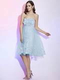 A-Line/Princess Strapless Sleeveless Hand-Made Flower Short Net Bridesmaid Dresses TPP0005221