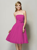 A-Line/Princess Strapless Sleeveless Hand-Made Flower Short Chiffon Bridesmaid Dresses TPP0005295