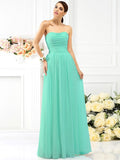 A-Line/Princess Strapless Pleats Sleeveless Long Chiffon Bridesmaid Dresses TPP0005054