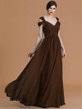 A-Line/Princess Off-the-Shoulder Sleeveless Floor-Length Ruched Chiffon Bridesmaid Dresses TPP0005358