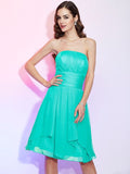 A-Line/Princess Strapless Sleeveless Pleats Short Chiffon Bridesmaid Dresses TPP0005273