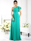 A-Line/Princess One-Shoulder Ruffles Sleeveless Long Chiffon Bridesmaid Dresses TPP0005058