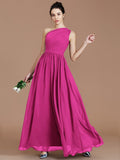 A-Line/Princess One-Shoulder Sleeveless Ruched Floor-Length Chiffon Bridesmaid Dresses TPP0005235