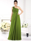 A-Line/Princess One-Shoulder Ruched Sleeveless Long Chiffon Bridesmaid Dresses TPP0005477