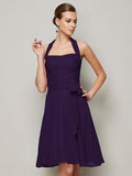 A-Line/Princess Halter Sleeveless Pleats Bowknot Short Chiffon Bridesmaid Dresses TPP0005094