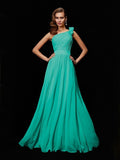 A-Line/Princess One-Shoulder Sleeveless Hand-Made Flower Long Chiffon Bridesmaid Dresses TPP0005084