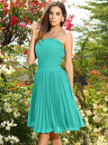 A-Line/Princess Strapless Pleats Sleeveless Short Chiffon Bridesmaid Dresses TPP0005323