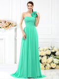 A-Line/Princess One-Shoulder Pleats Sleeveless Long Chiffon Bridesmaid Dresses TPP0005289