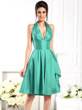 A-Line/Princess Halter Sleeveless Short Taffeta Bridesmaid Dresses TPP0005356