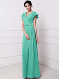 Sheath/Column V-neck Short Sleeves Pleats Long Chiffon Bridesmaid Dresses TPP0005438