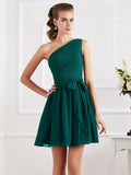 A-Line/Princess Pleats One-Shoulder Sleeveless Short Chiffon Bridesmaid Dresses TPP0005024