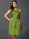 A-Line/Princess Bateau Sleeveless Short Satin Bridesmaid Dresses TPP0005847