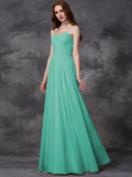 A-line/Princess Sleeveless Sweetheart Ruffles Long Chiffon Bridesmaid Dresses TPP0005741