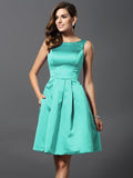 A-Line/Princess Scoop Sleeveless Short Satin Bridesmaid Dresses TPP0005459