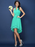 A-Line/Princess Halter Pleats Sleeveless Short Chiffon Bridesmaid Dresses TPP0005144