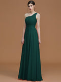 A-Line/Princess One-Shoulder Sleeveless Floor-Length Ruched Chiffon Bridesmaid Dresses TPP0005701