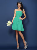 A-Line/Princess Strapless Hand-Made Flower Sleeveless Short Chiffon Bridesmaid Dresses TPP0005650