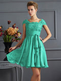 A-Line/Princess Scoop Short Sleeves Lace Short Chiffon Bridesmaid Dresses TPP0005086