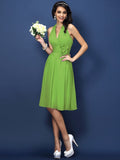 A-Line/Princess Halter Hand-Made Flower Sleeveless Short Chiffon Bridesmaid Dresses TPP0005668