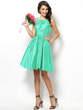 A-Line/Princess Bateau Pleats Sleeveless Short Taffeta Bridesmaid Dresses TPP0005452