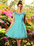 A-Line/Princess Bateau Sleeveless Short Lace Bridesmaid Dresses TPP0005581