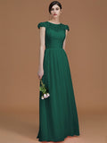 A-Line/Princess Jewel Short Sleeves Floor-Length Lace Chiffon Bridesmaid Dresses TPP0005810