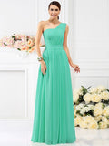 A-Line/Princess One-Shoulder Pleats Sleeveless Long Chiffon Bridesmaid Dresses TPP0005059