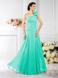 A-Line/Princess One-Shoulder Pleats Sleeveless Long Chiffon Bridesmaid Dresses TPP0005496