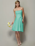 A-Line/Princess Strapless Sleeveless Bowknot Short Satin Bridesmaid Dresses TPP0005863