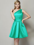 A-Line/Princess One-Shoulder Sleeveless Short Satin Bridesmaid Dresses TPP0005583