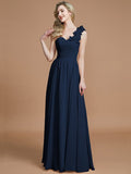 A-Line/Princess One-Shoulder Sleeveless Floor-Length Chiffon Bridesmaid Dresses TPP0005488