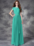 A-line/Princess Bateau Lace Sleeveless Long Chiffon Bridesmaid Dresses TPP0005036