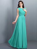 A-Line/Princess High Neck Pleats Sleeveless Long Chiffon Bridesmaid Dresses TPP0005354